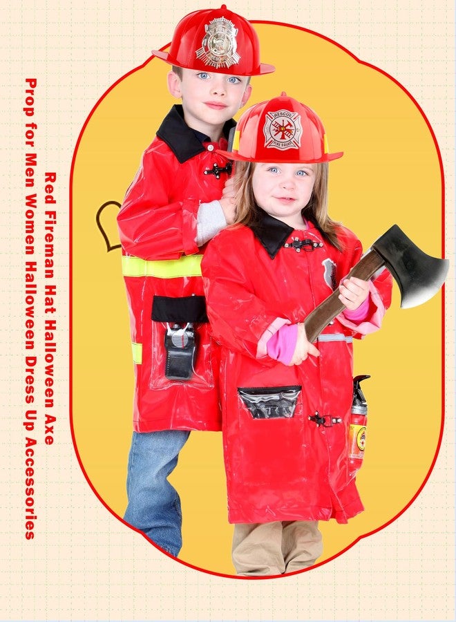 Cotiny 4 Pack Adult Firefighter Helmet and Axe Set Red Fireman Hat Halloween Axe Prop for Kids Adult Halloween Dress Up Accessories - Image 4